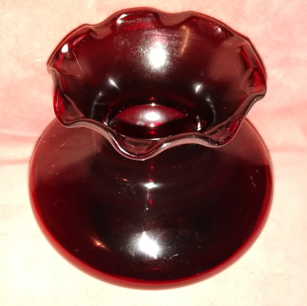Vintage Mini Flower Vase Royal Ruby Red Glass Fluted Ruffle Edge Anchor Hocking